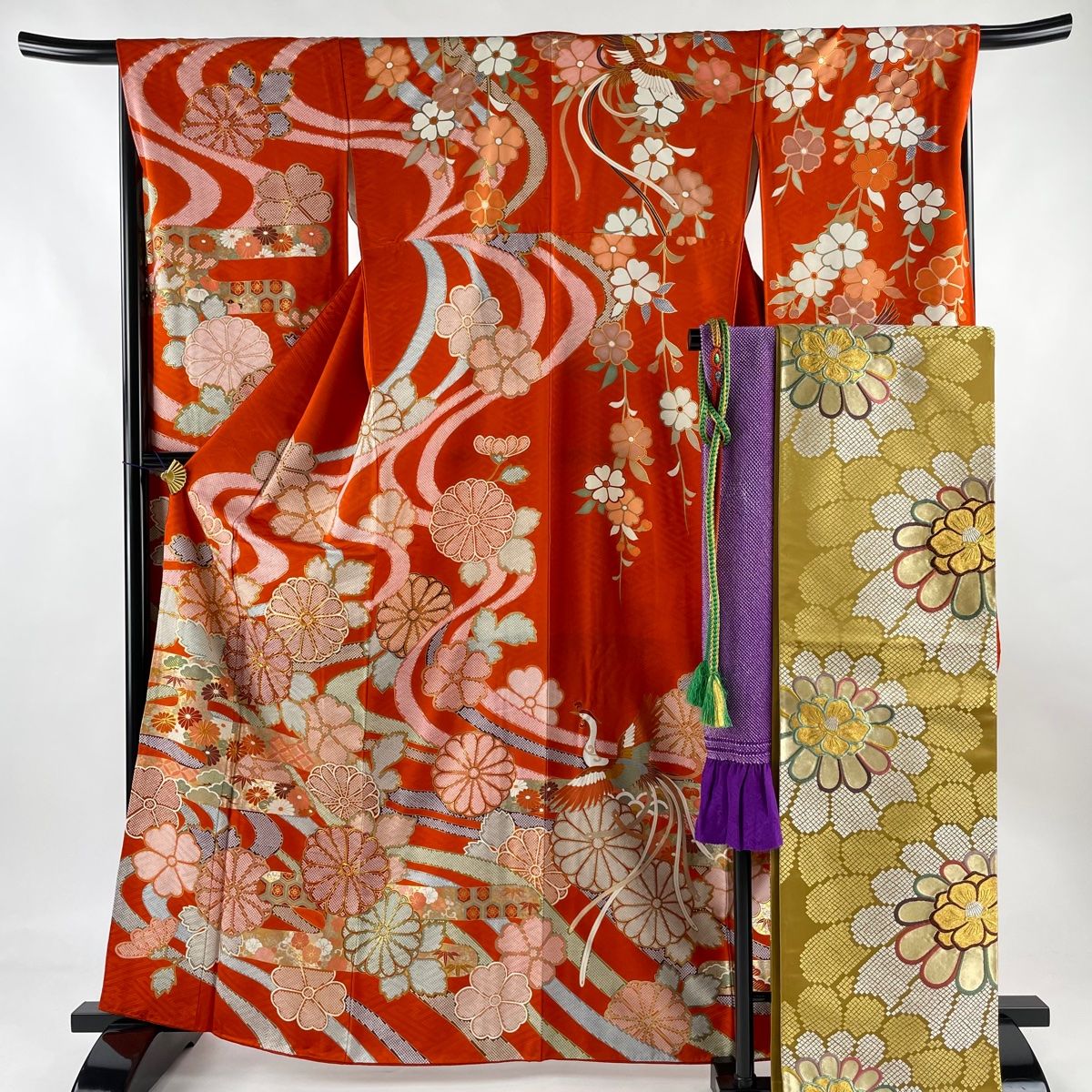 振袖 身丈164cm 裄丈67.5cm L 袷 袋帯フルセット 菊 トップ 松 金糸