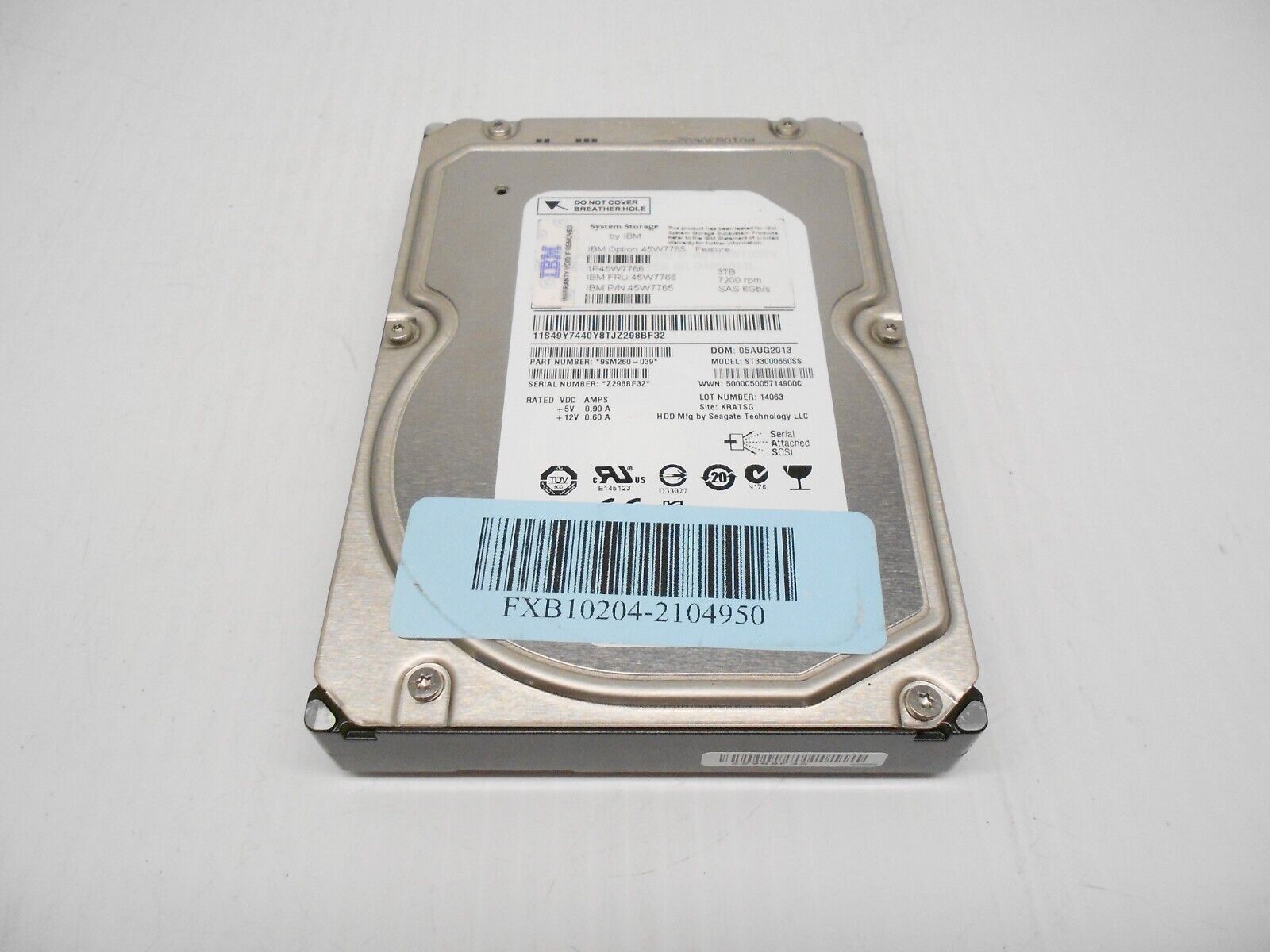 IBM XIV 3TB 7.2K SAS 3.5インチ ステージ サーバー ハード ドライブ 6Gb/s ST33000650SS Dell HP