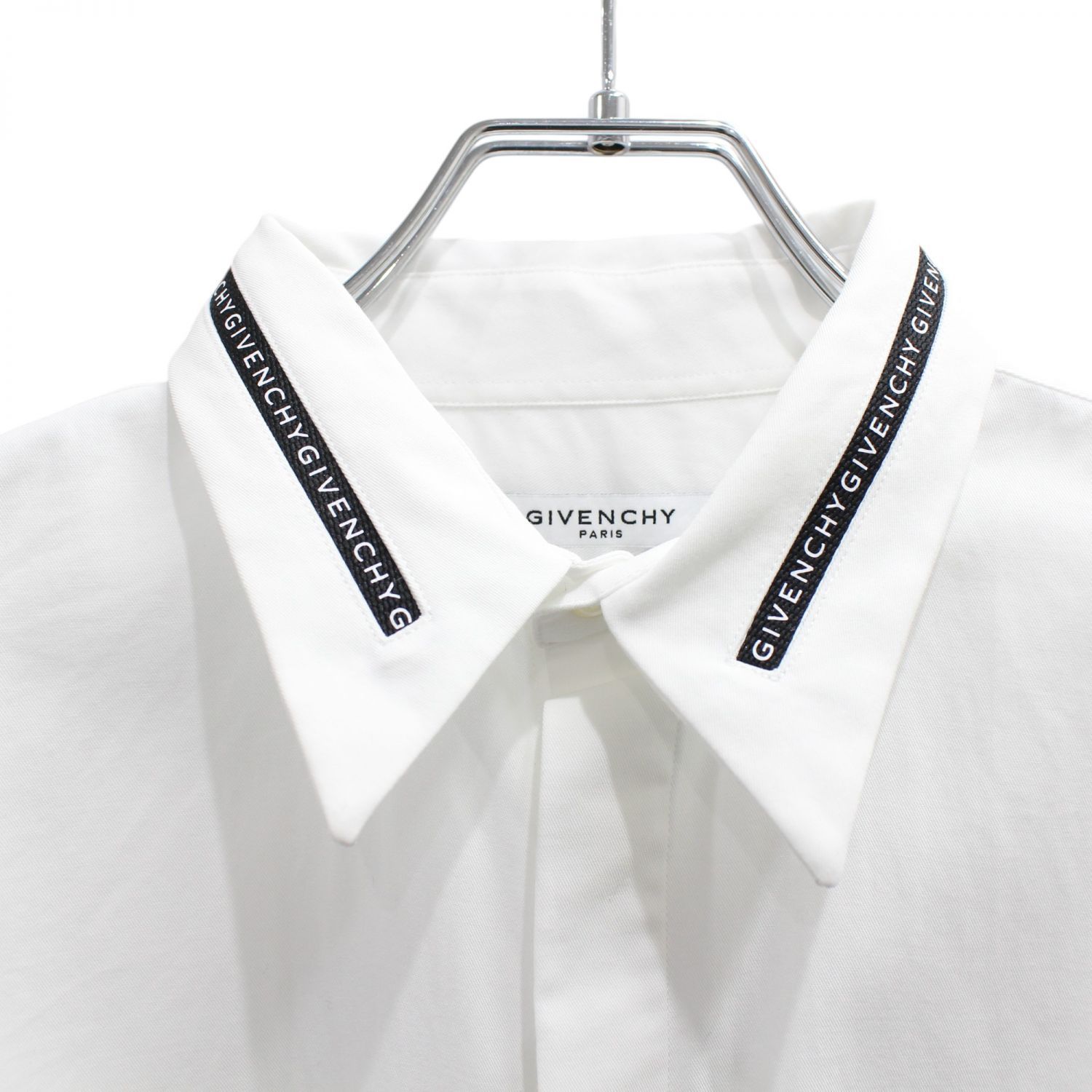 Givenchy ジバンシィ 襟ロゴテープ 長袖シャツ ホワイト サイズ41 Givenchy ジバンシィ 襟ロゴテープ 長袖シャツ ホワイト サイズ