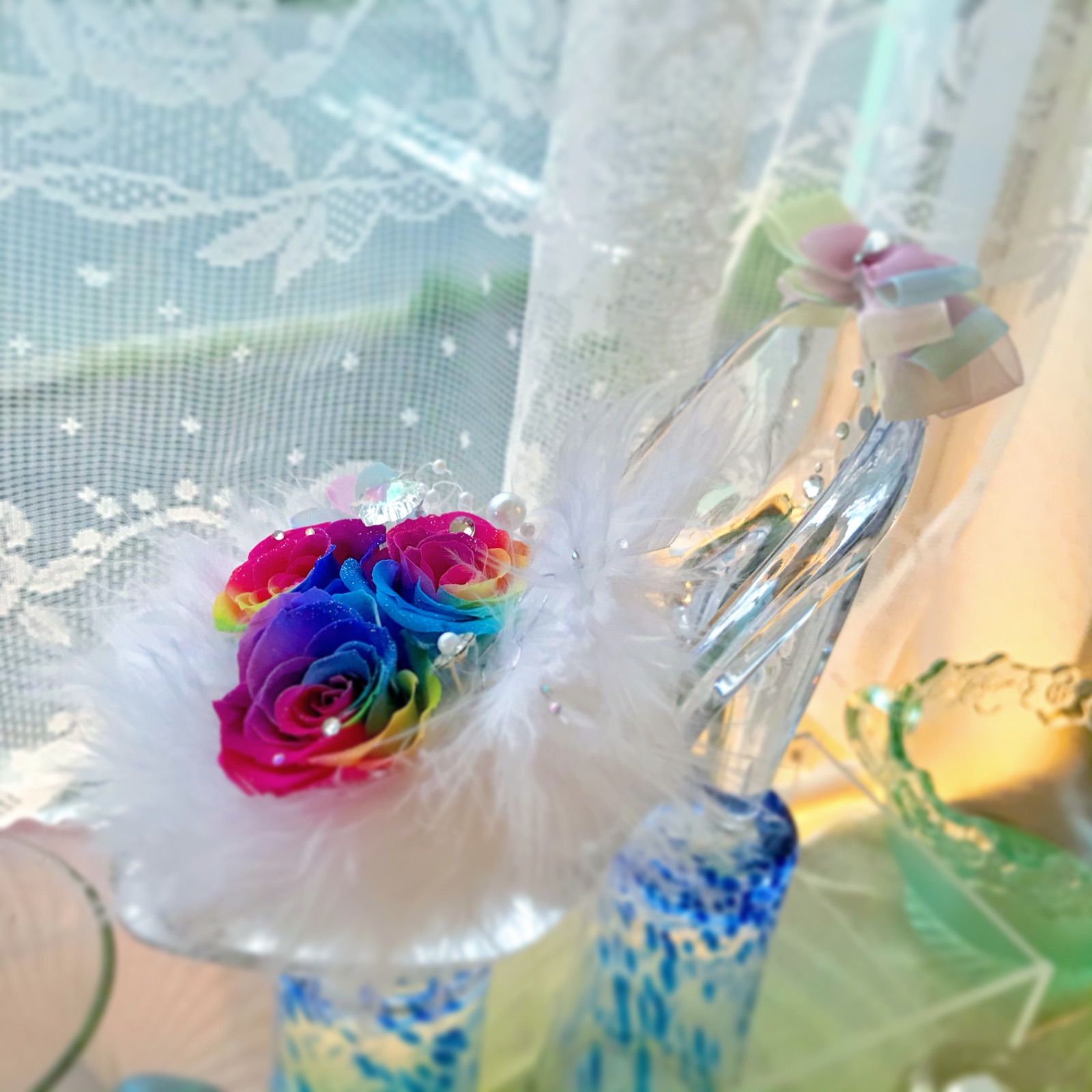 枯れない希望のお花・レインボーローズプリザーブドフラワー 