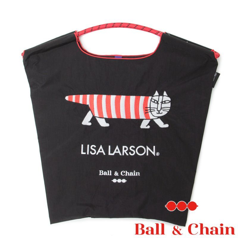 ボールアンドチェーン LISA LARSON リサラーソン | ブラック Mサイズ トートバッグ エコバッグ 刺繍 ネコ 猫 黒