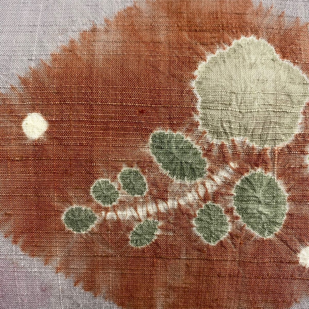 名古屋帯 秀品 紬地 草花 絞り 灰紫 正絹