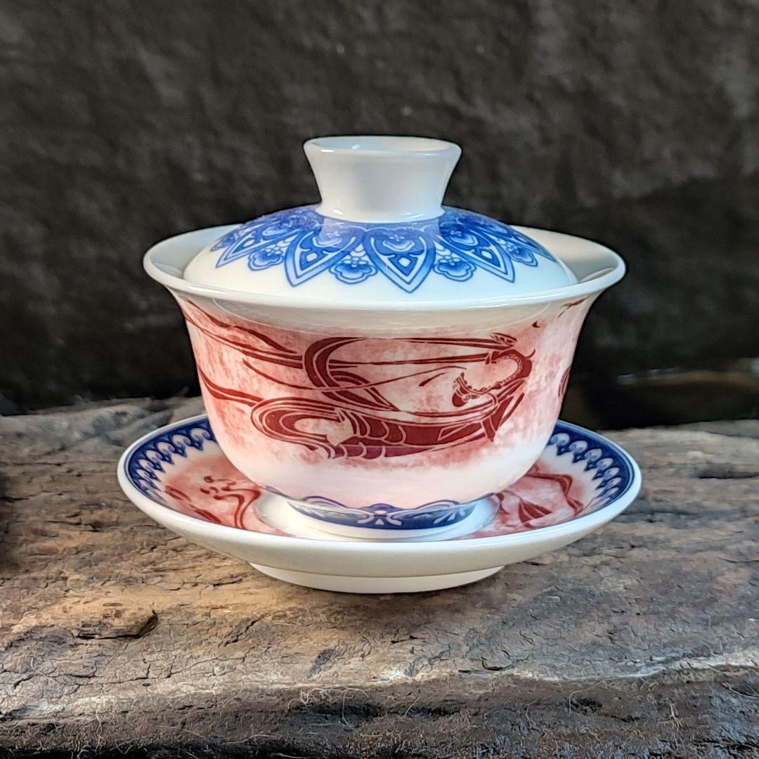 中国茶器 飛天三才蓋碗 茶碗 煎茶道具 新品未使用 飛天敦煌飛天神女三才蓋碗 茶道具 煎茶器 茶碗 新品未使用