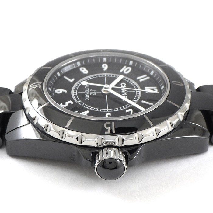 シャネル CHANEL 腕時計 J 12 H 0685 デイト 回転ベゼル 夜光インデックス 夜光針 ブラック文字盤 SS ブラックセラミック 自動巻き