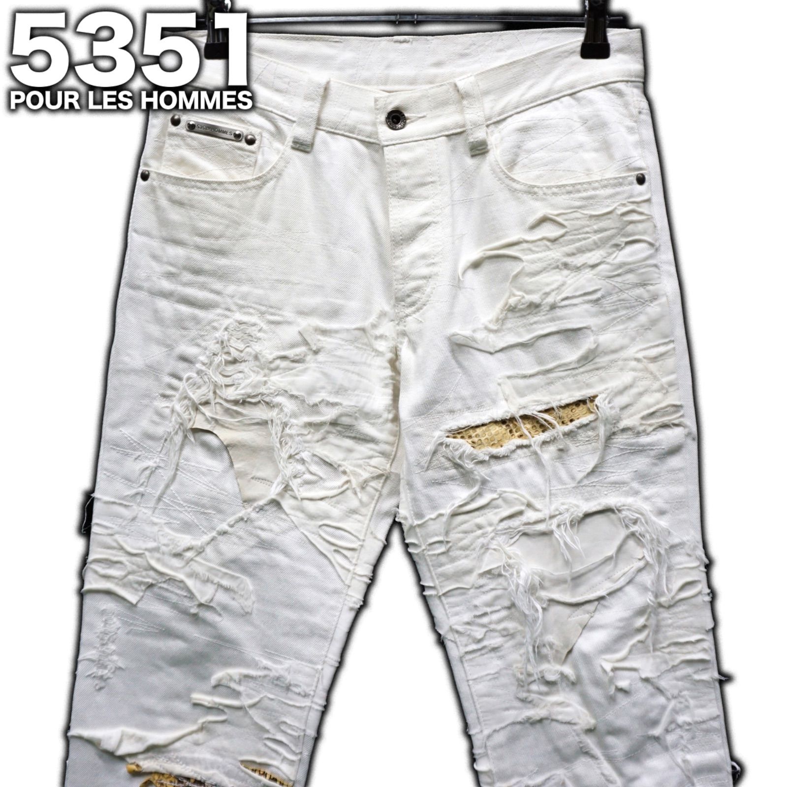 y2k 00s 5351 POUR LES HOMMES 牛革/パイソン切替 クラストデニム 襤褸 