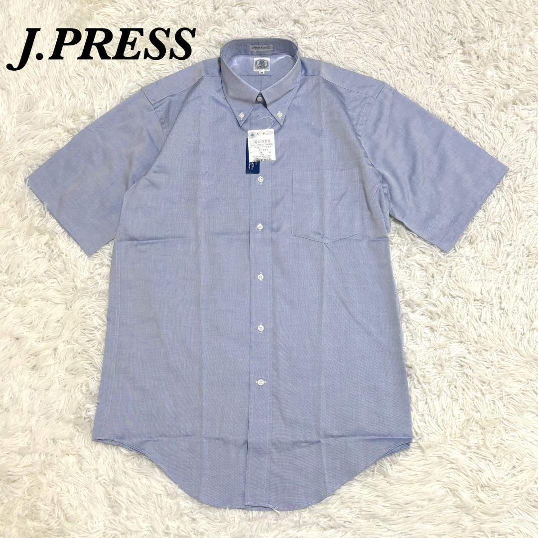 タグ付 J.PRESS ボタンダウン 半袖シャツ 39 ブルー