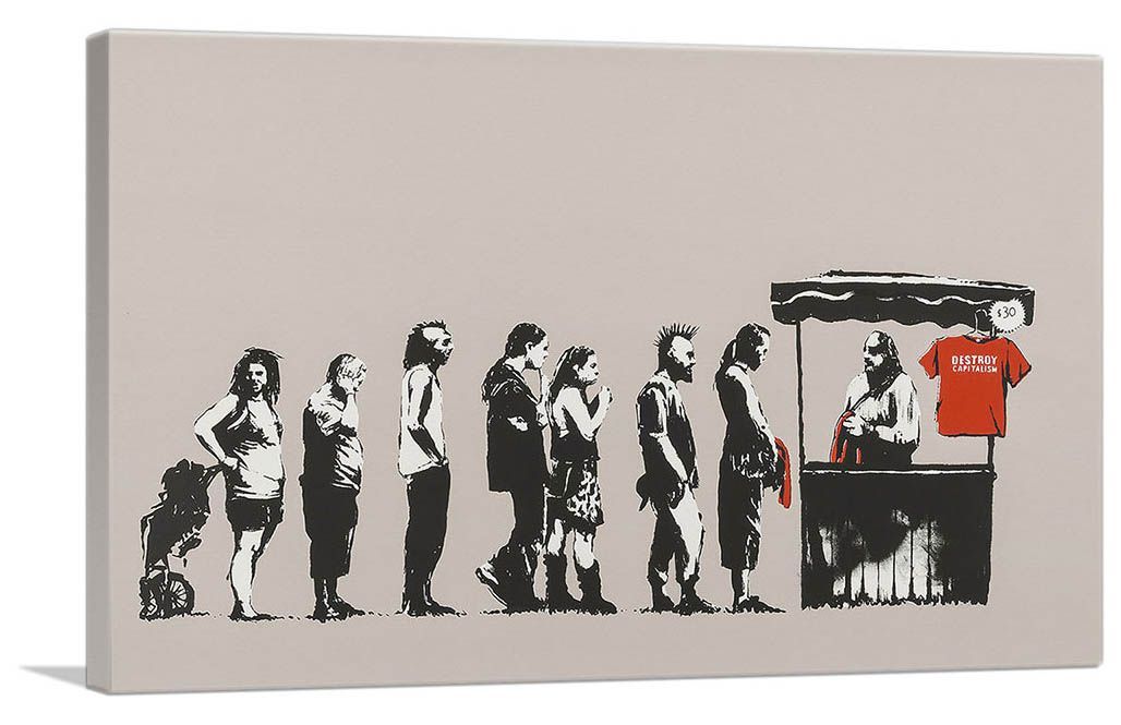 【大人気，格安】 バンクシー アートパネル Mサイズ BANKSY Banksy「デストロイ キャピタリズム/Destroy Capitalism」キャンバスジークレ 発送目安15～20営業日 その他