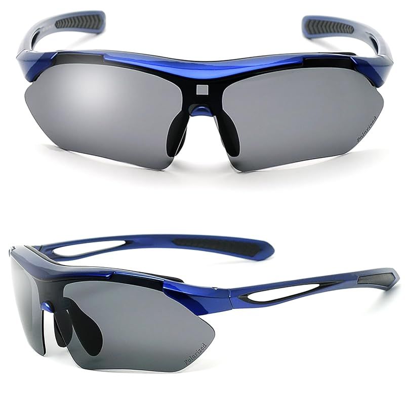 [エーフィット] スポーツサングラス メンズ 偏光サングラス 紫外線カット 偏光スモークレンズ ブルー/ブラックAF-7001HSM-C7 1