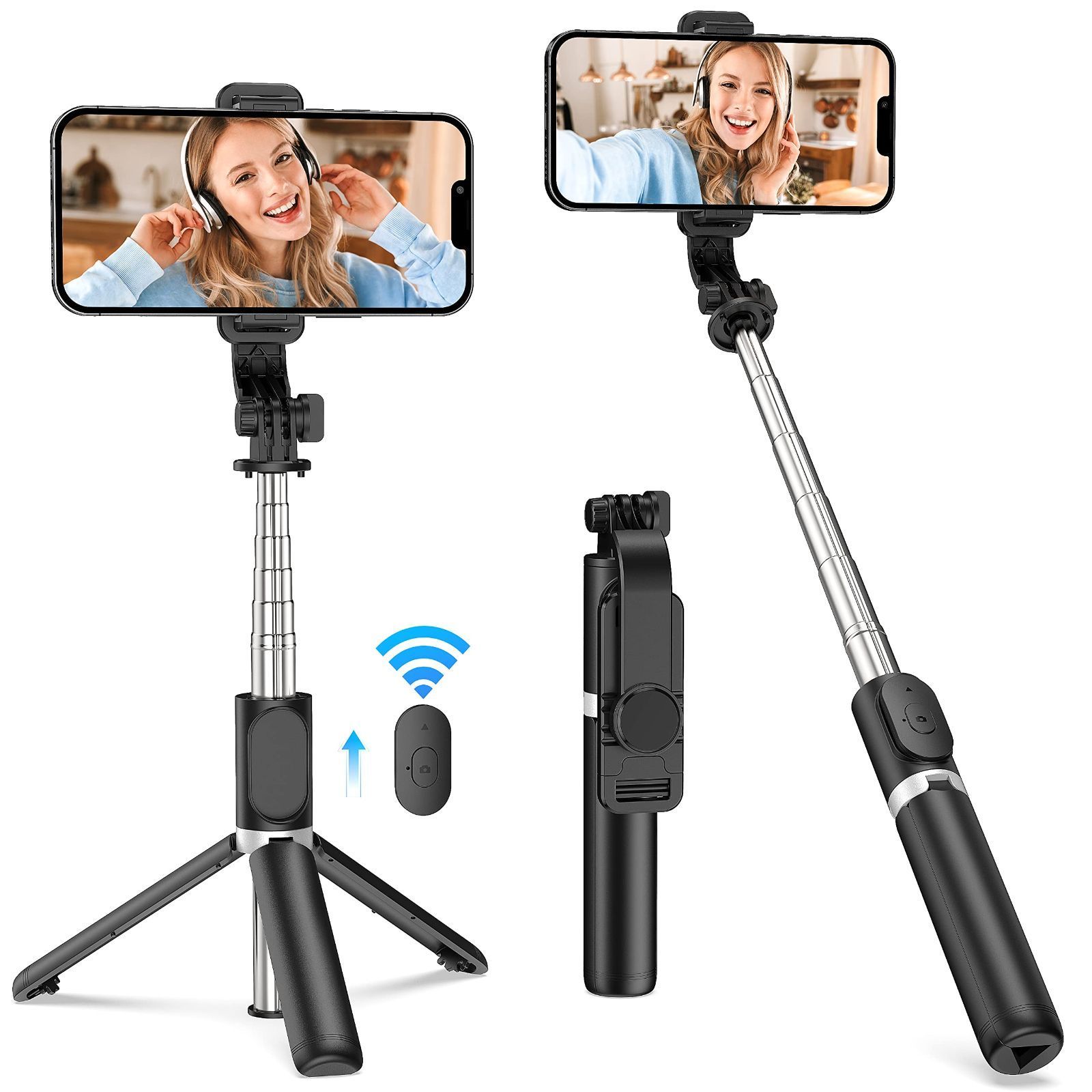 商品 無線 折りたたみ 折りたたみ リモコン付き遠隔撮影 360°回転 コンパクト スタンド 7段階伸縮 持ち運び便利 スマホ三脚 Bluetoothリモコン付き iPhone ミニ三脚 セルカ棒 Androidなどに対応 三脚|一脚兼用 - Q02-A