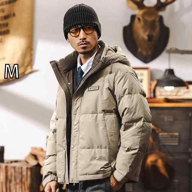 M 春 コーデ メンズ 用 服 シンプル ファッション オシャレ 大人 かっこいい 大きいサイズ ストリート 紳士服 アメリカン レトロ ハイエンド フード付き ダウン ジャケット 防寒 暖かい コート
