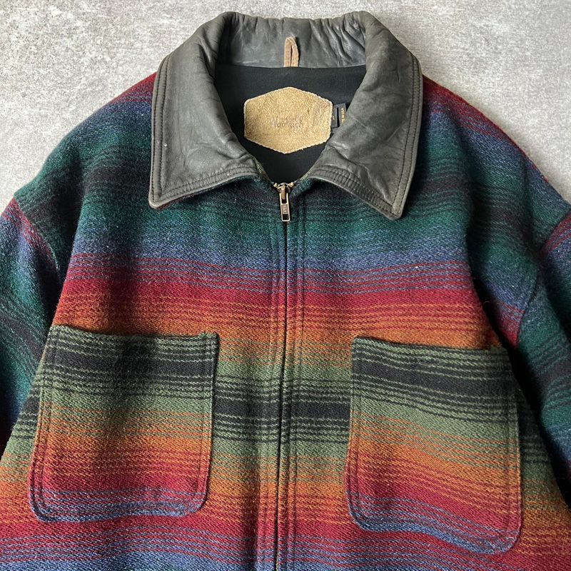 90s USA製 Woolrich ライナー付き ネイティブ 総柄 ウール ラグ 