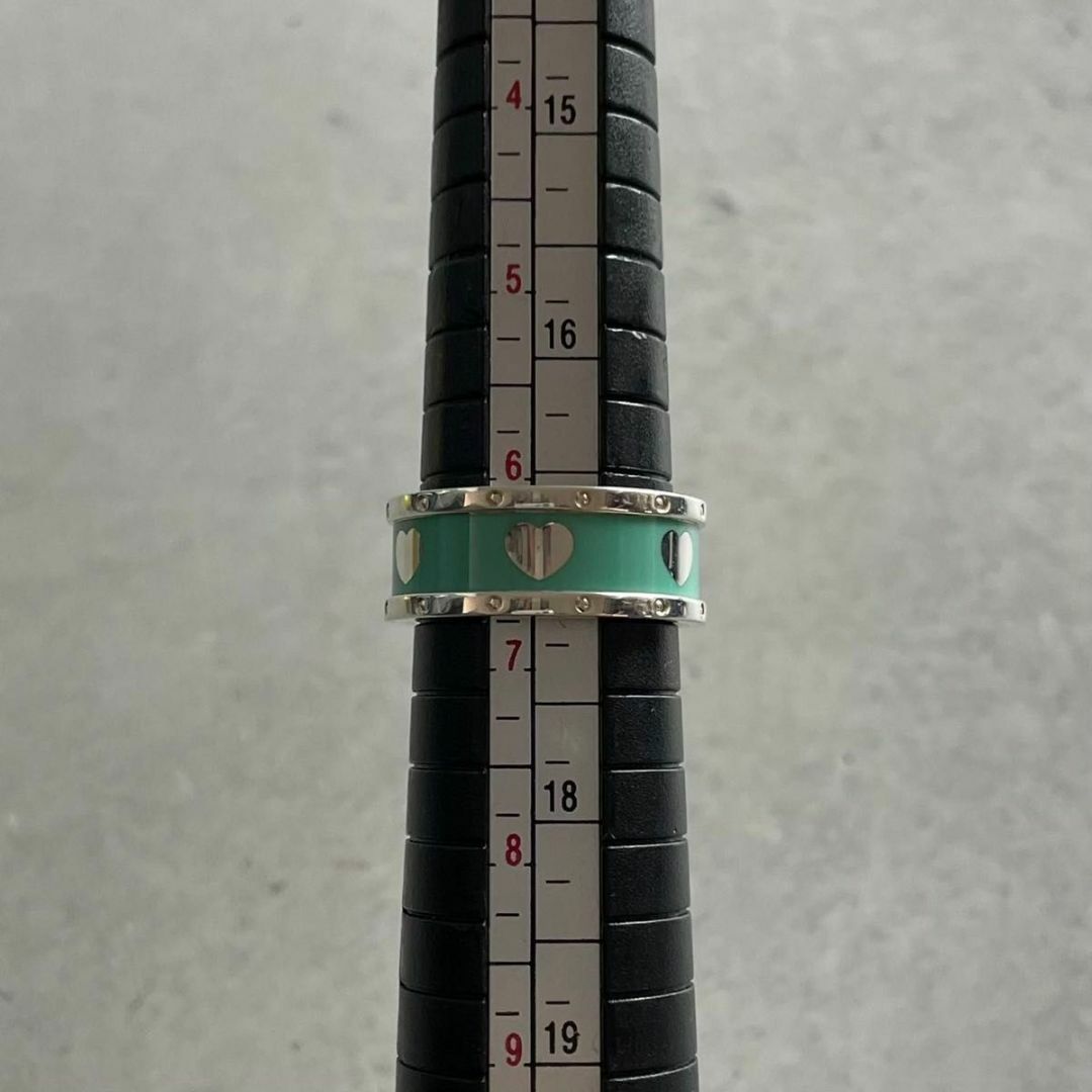 ティファニー 13号 ブルー エナメル ハート バンド リング RM3fe