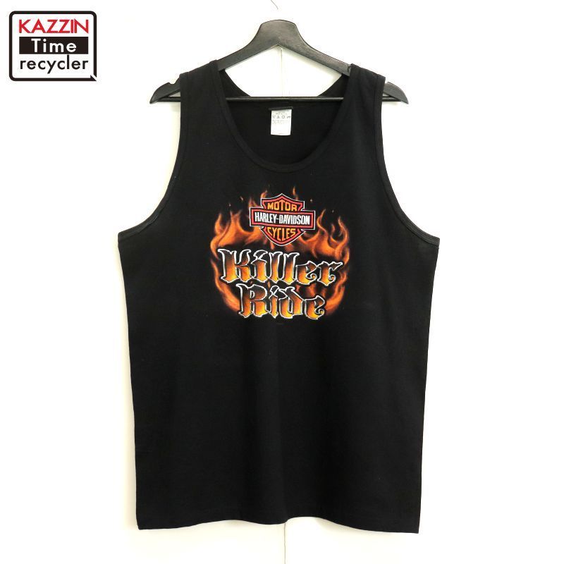 00s USA製 HARLEY DAVIDSON フレイム ファイヤー プリント タンク 