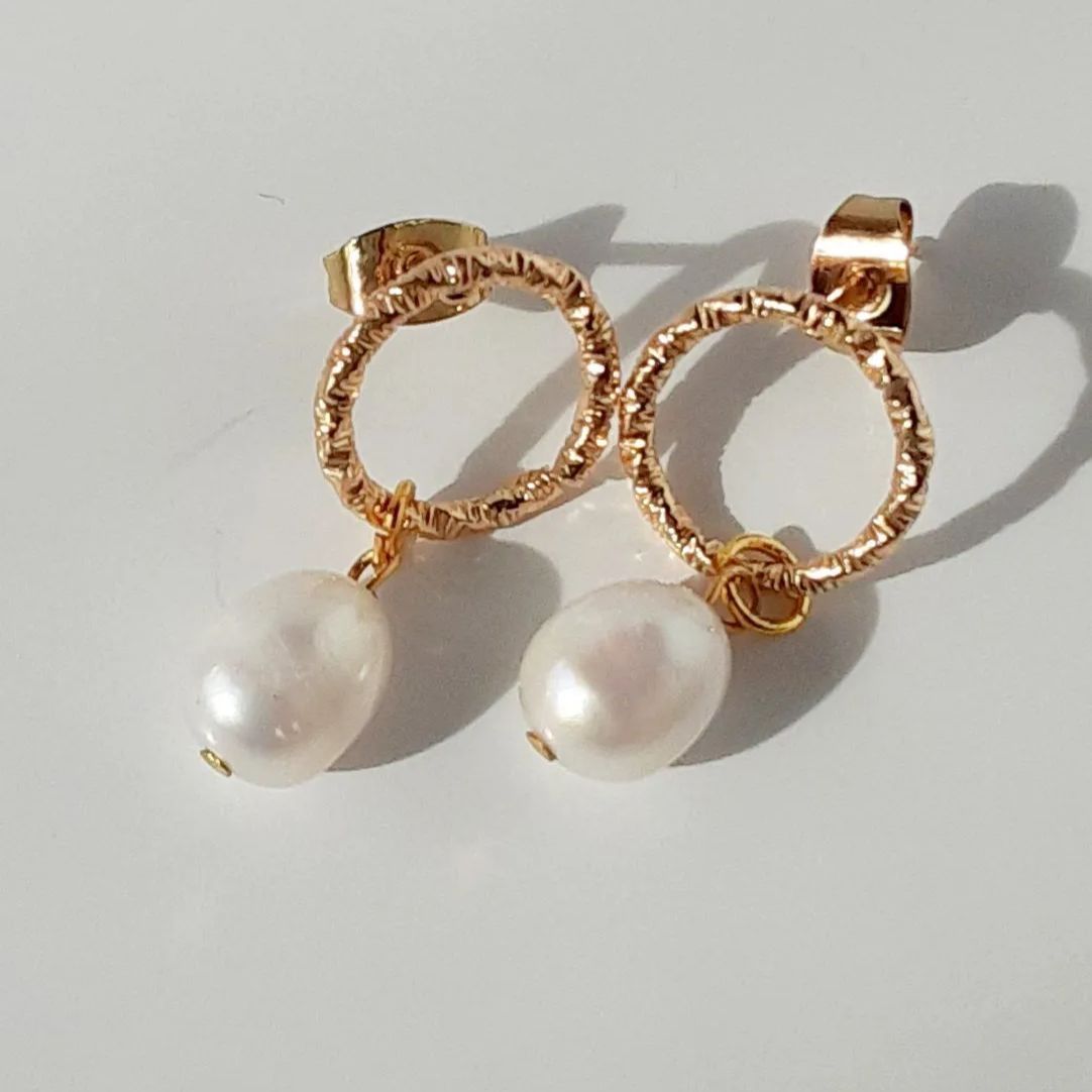 NO20 淡水パールスタッドピアス7mm・全長2.5cm