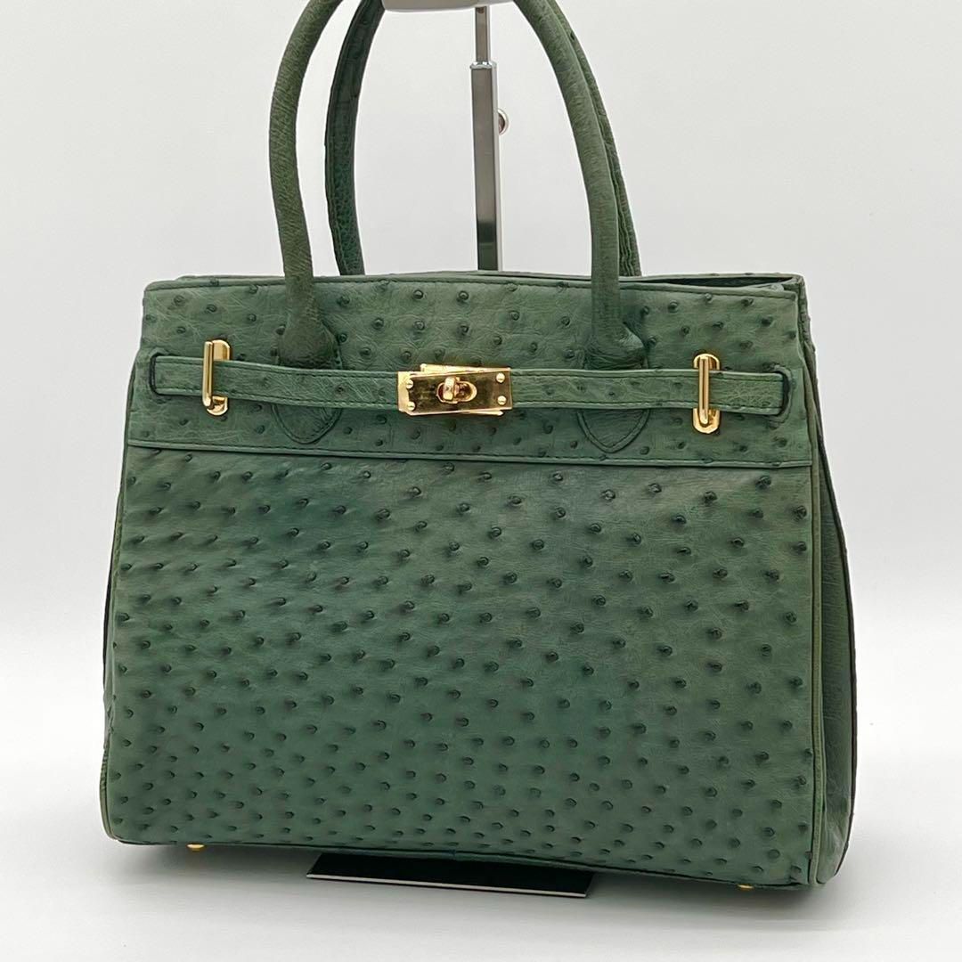 【美品】MASUMI OKADA オーストリッチ ベルトデザイン ハンドバッグ 美品】MASUMI OKADA オーストリッチ ベルトデザイン