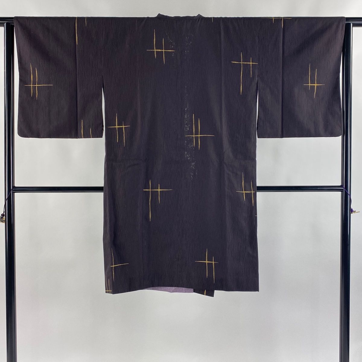 道中着 身丈105cm 裄丈62.5cm S 和装コート リバーシブル 幾何学 金彩 茶紫 正絹