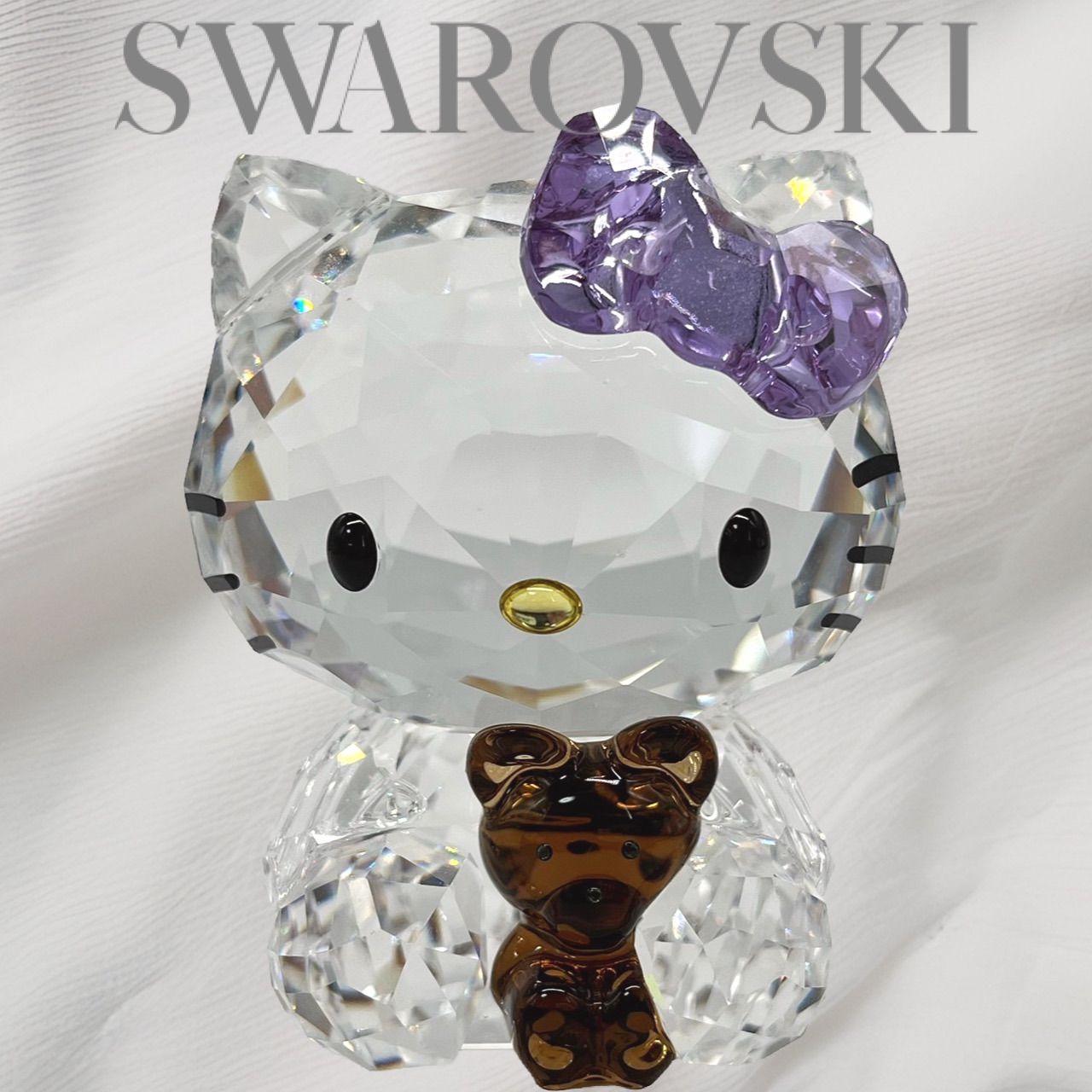 【未使用に近い】Swarovski Kitty スワロフスキークリスタル キティ ハローキティ くま ベア パープル リボン 限定品