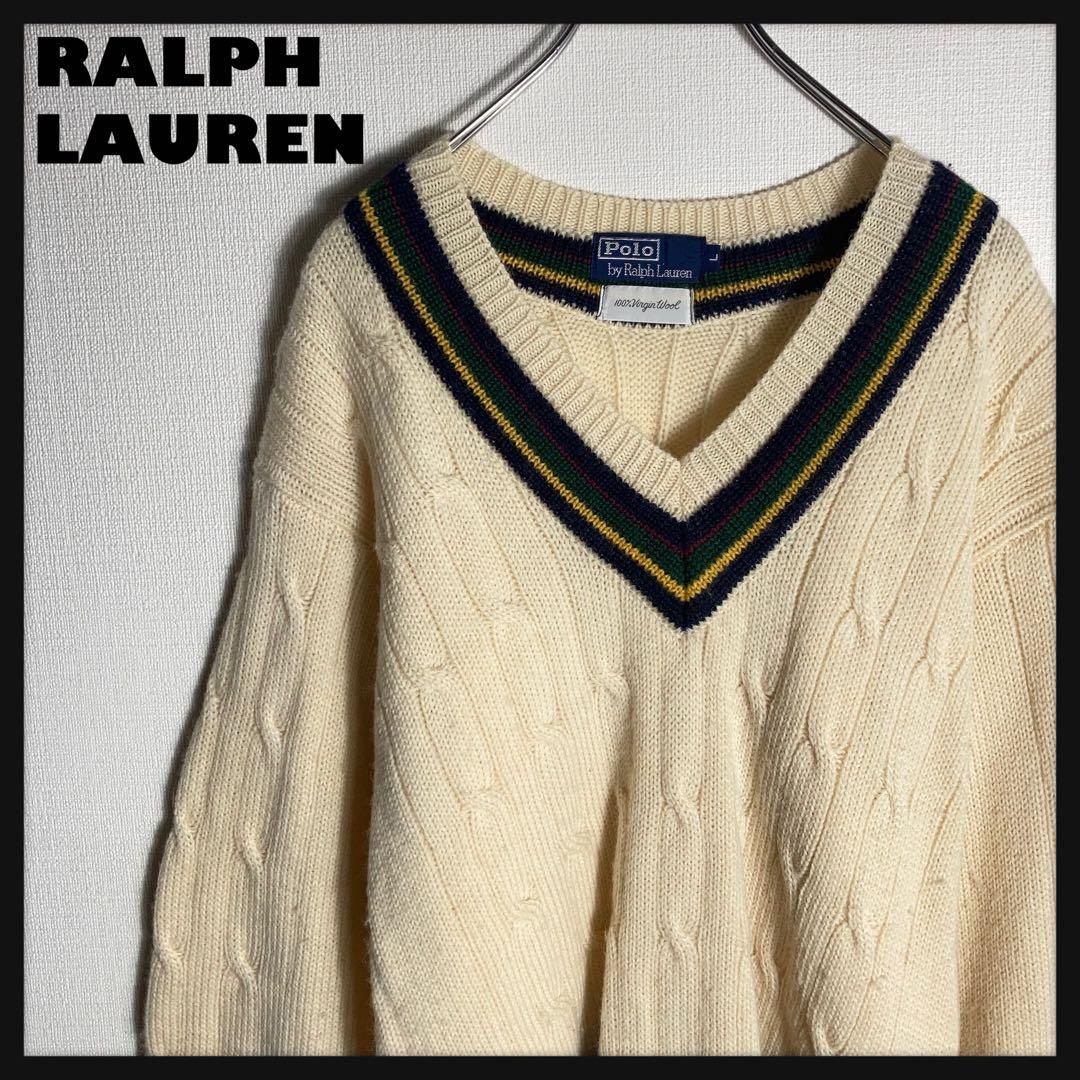 POLO RALPH LAUREN チルデンニット ケーブルニット リネン混 L POLO RALPH LAUREN - POLO RALPH LAUREN チルデンニット