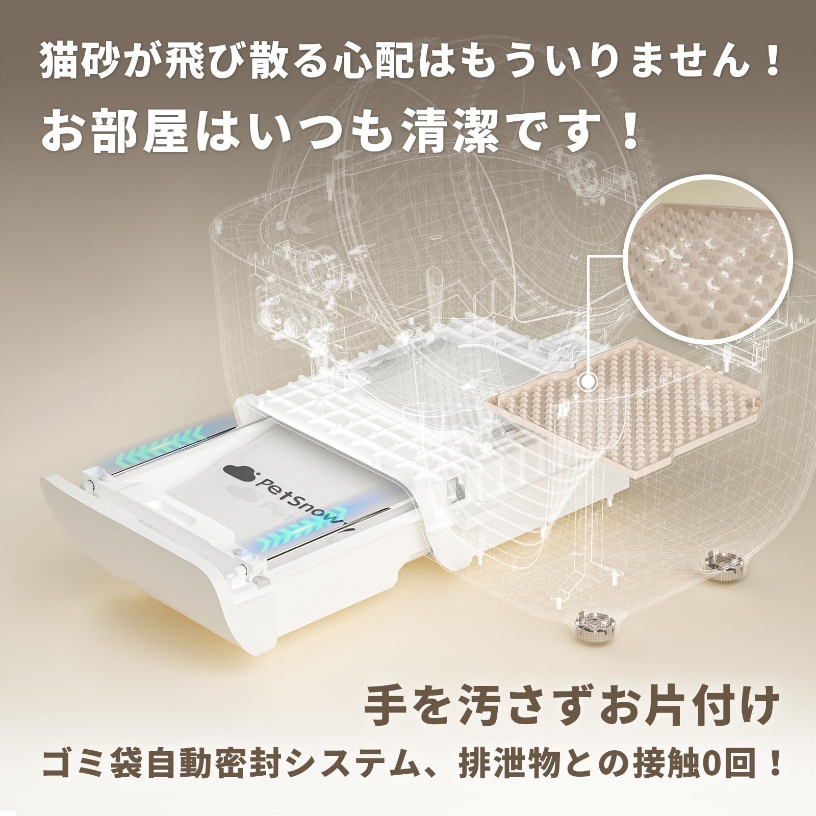 PetSnowy「臭いを徹底分解」猫 トイレ 自動光触媒TiO2三重消臭