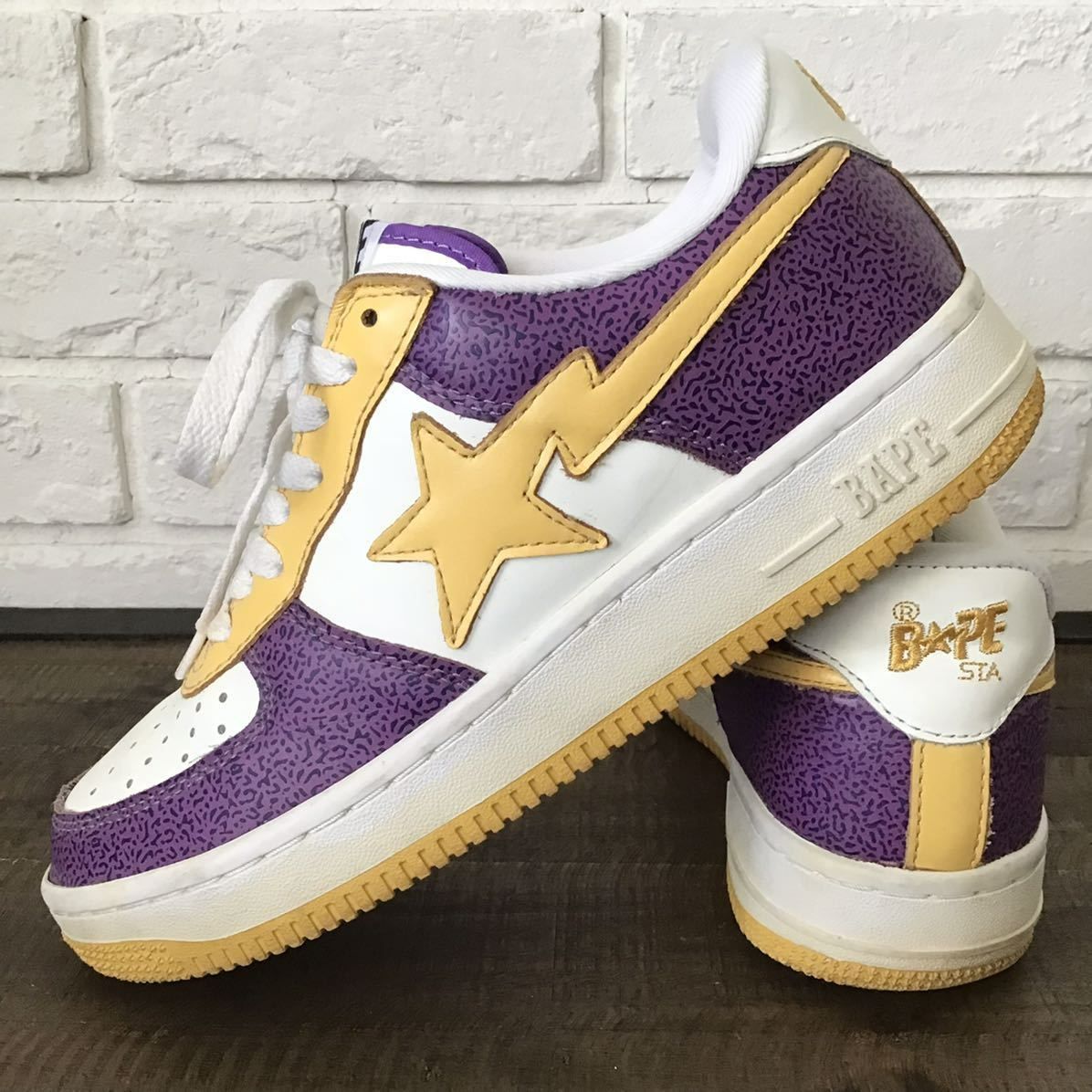 ☆Lakersカラー☆ レザー BAPESTA スニーカー 26cm US8 a bathing ape ...