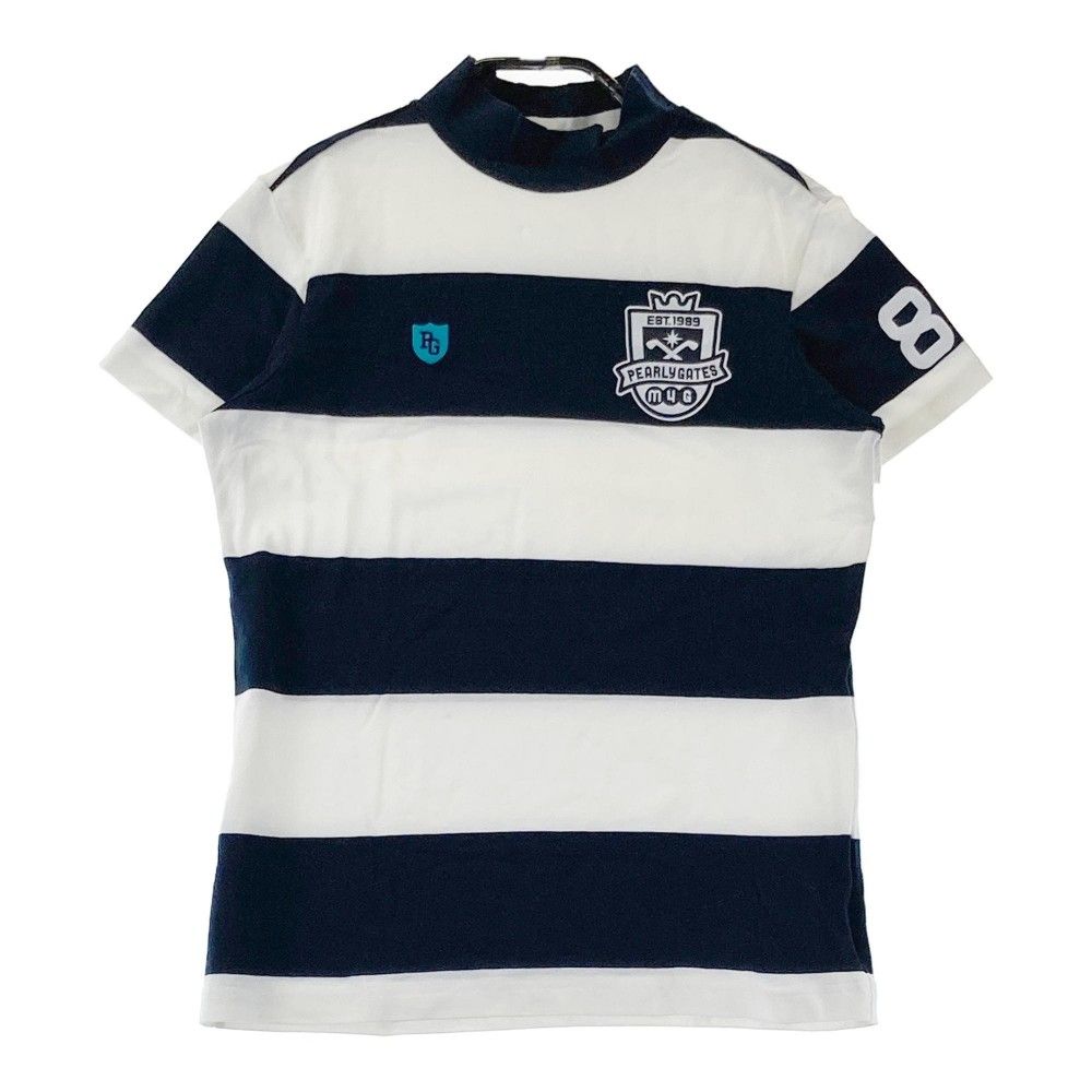 サイズ：0 PEARLY GATES パーリーゲイツ  ハイネック 半袖Tシャツ ボーダー柄 ネイビー系 [240101340045]# ゴルフウェア レディース ストスト