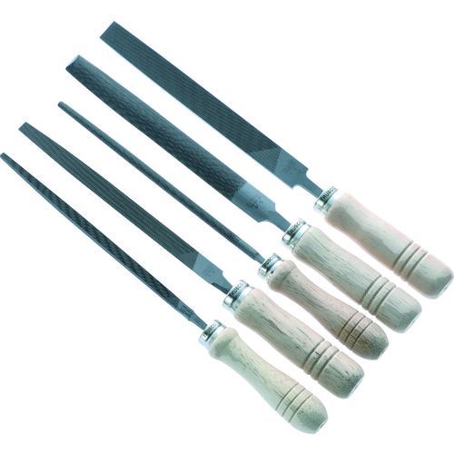 7営業日以内発送 ＴＲＵＳＣＯ TST20002S 鉄工用ヤスリ 木柄付 ５種類セット 中目 刃長２００ 沖縄離島販売不可