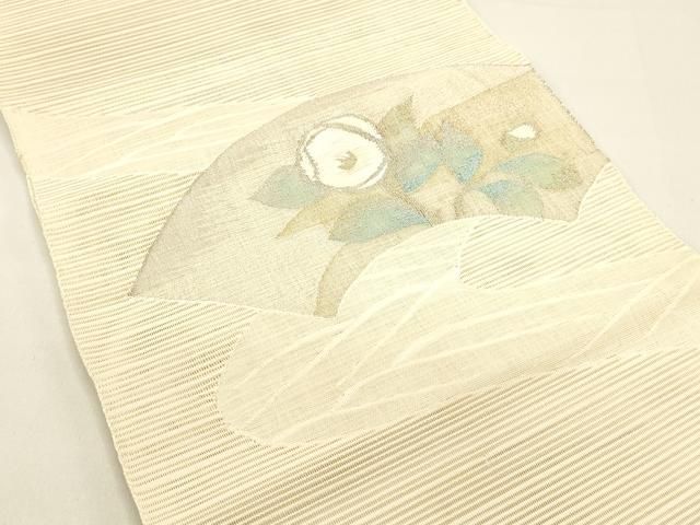 平和屋着物＊夏物 絽綴れ 八寸名古屋帯 流水枝花文 金