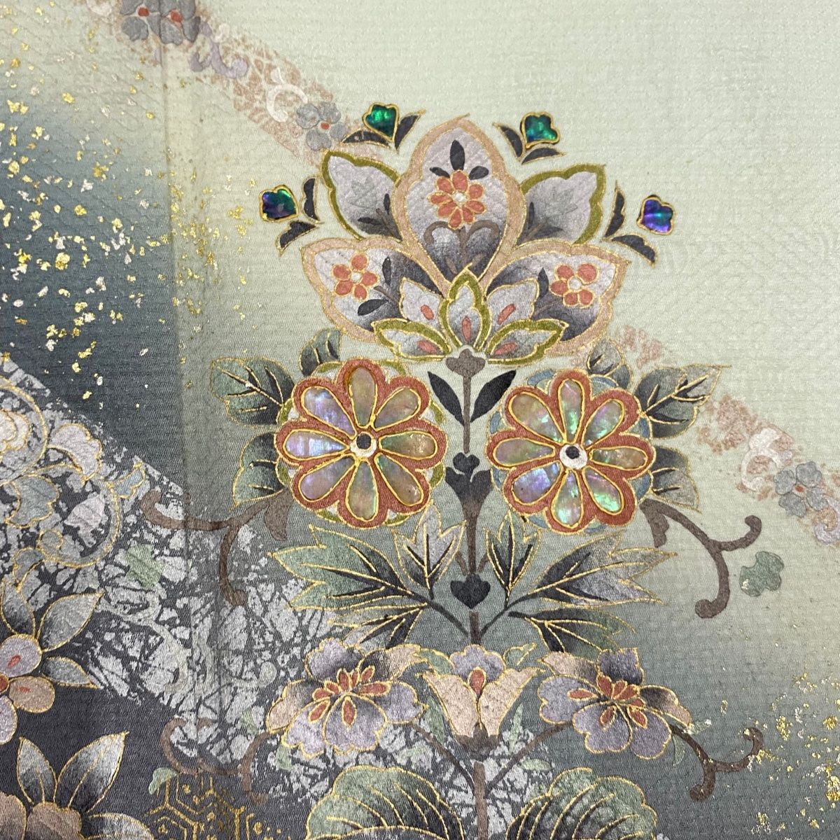 訪問着 身丈159.5cm 裄丈64cm つけれ M 袷 草花 鳳凰 刺繍 金銀糸 