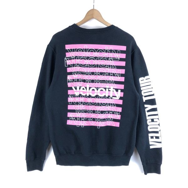 【古着】 スウェット VELOCITY TOUR 袖 バックプリント ブラック系 メンズS 【中古】 n058460
