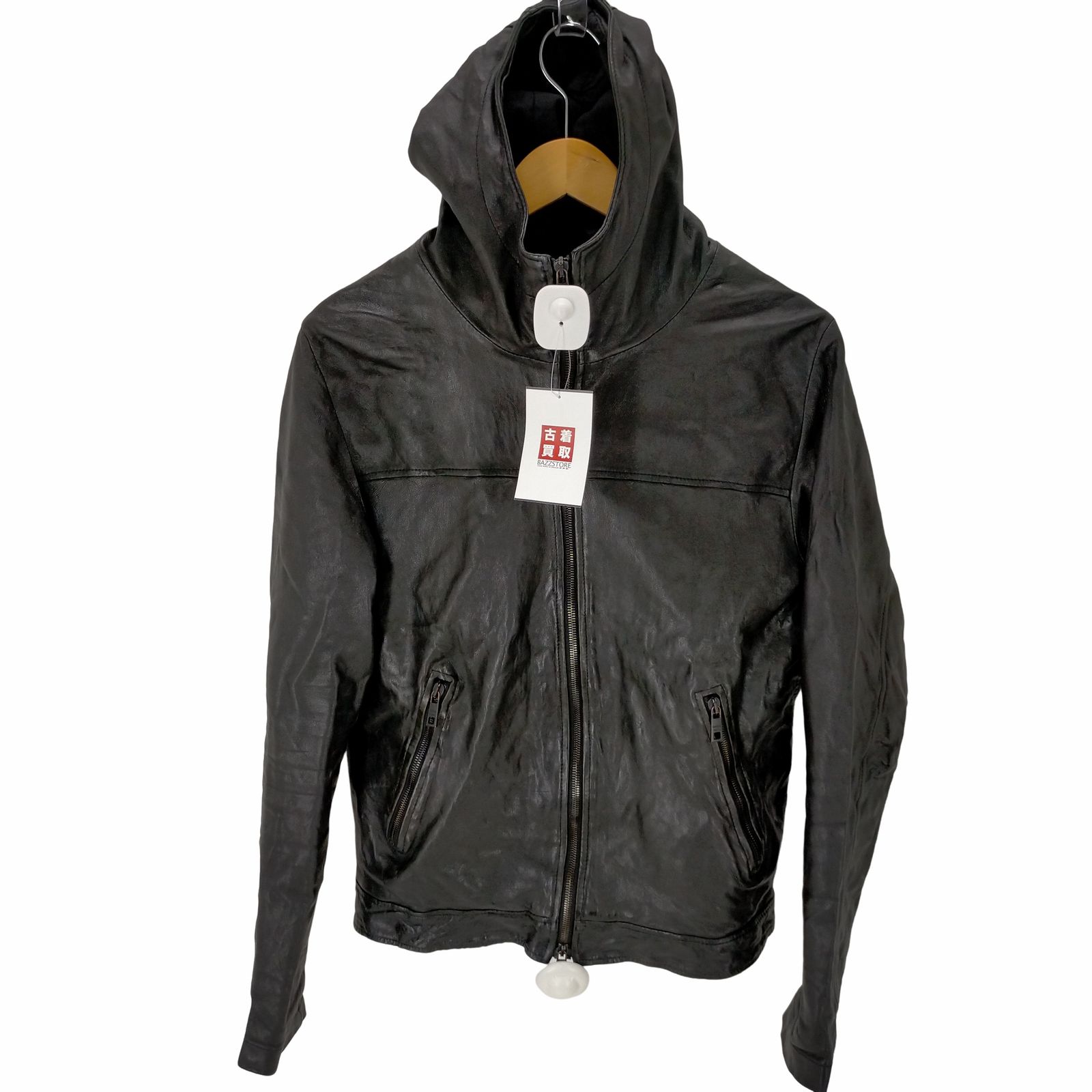 40 ファッション giorio brato 黒レザーフード付きジャケット