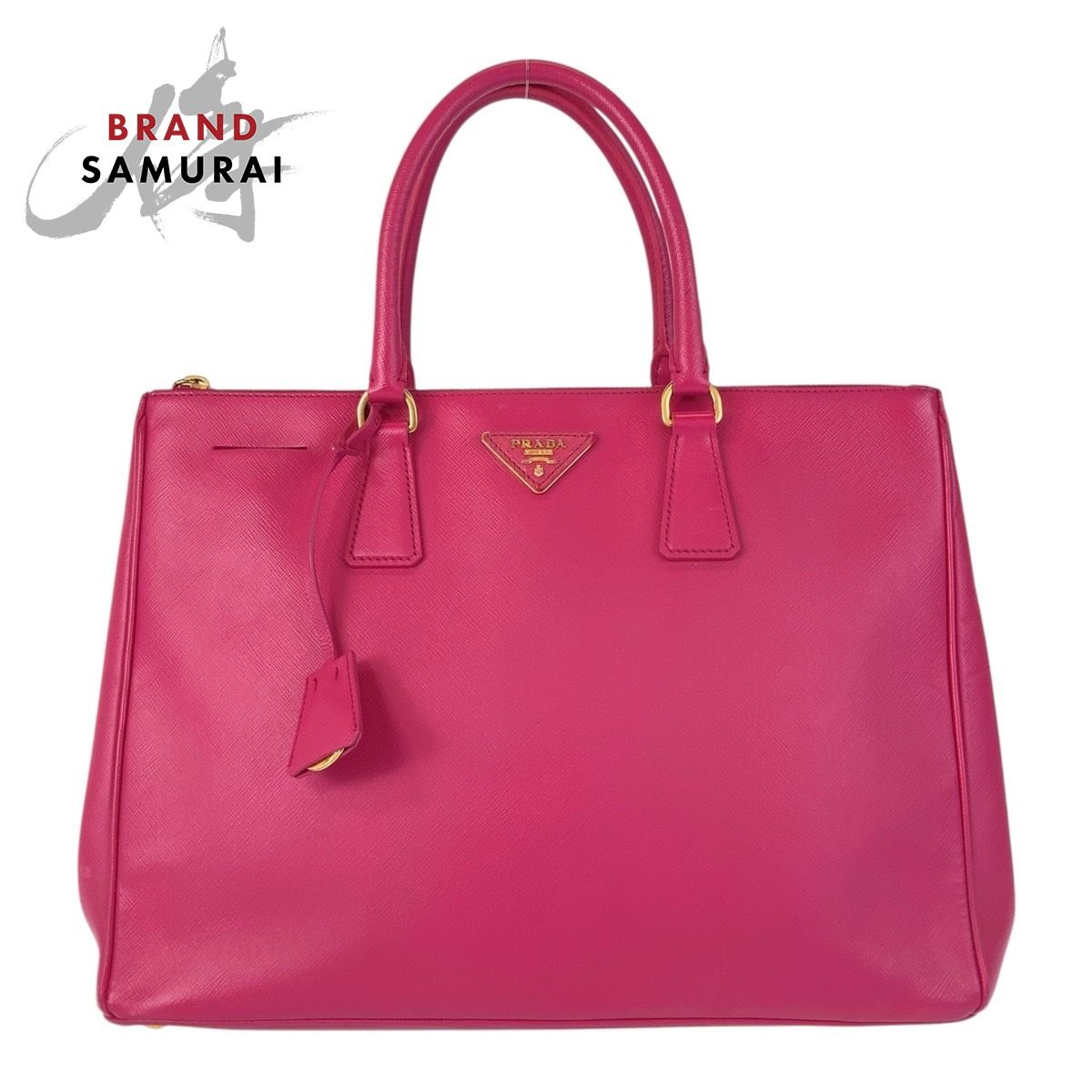 PRADA】ハンドバッグガレリアサフィアーノレザーレッド三角プレート 