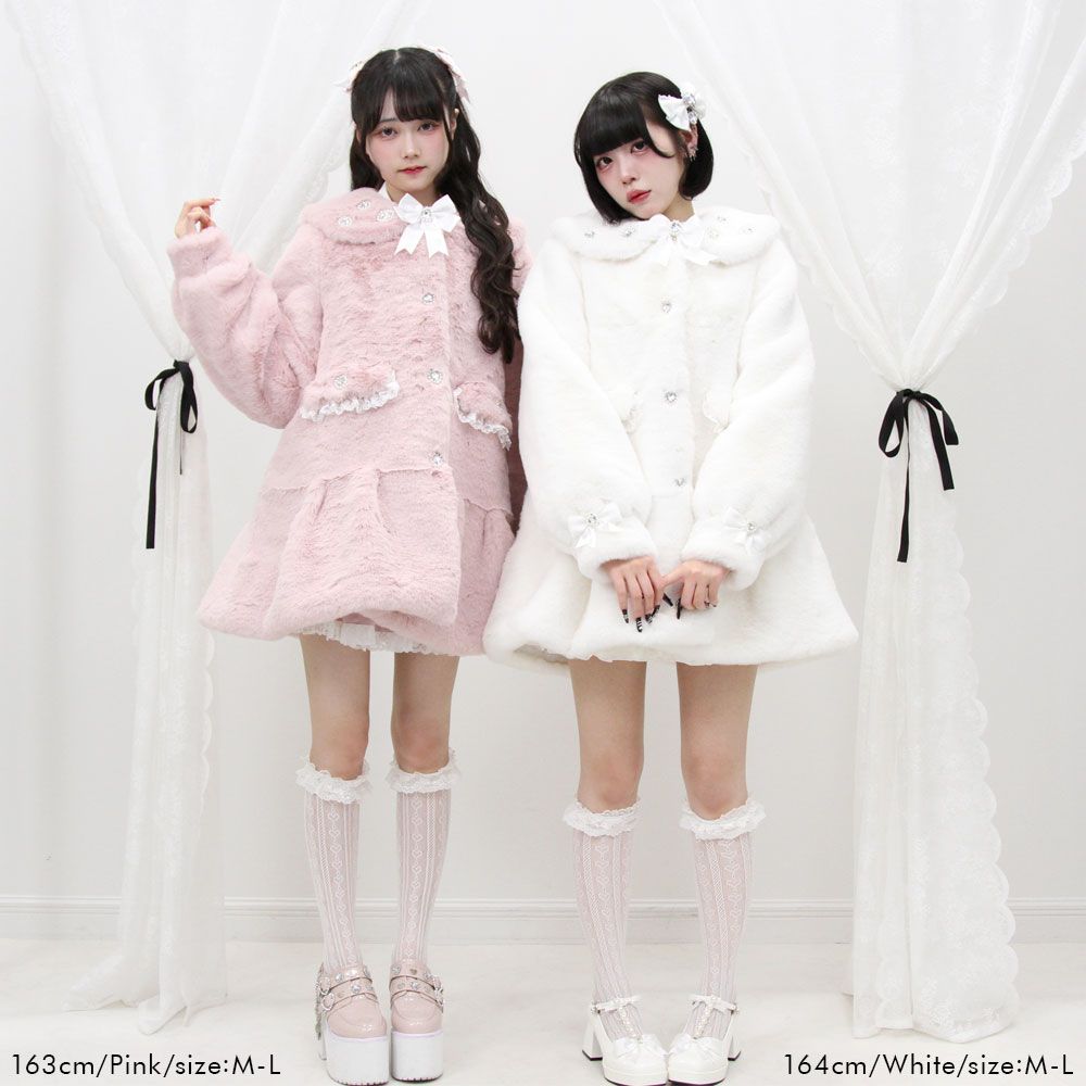 夢展望公式 [新品未使用] ビジュー襟デザインファーコート [ピンク] 他 