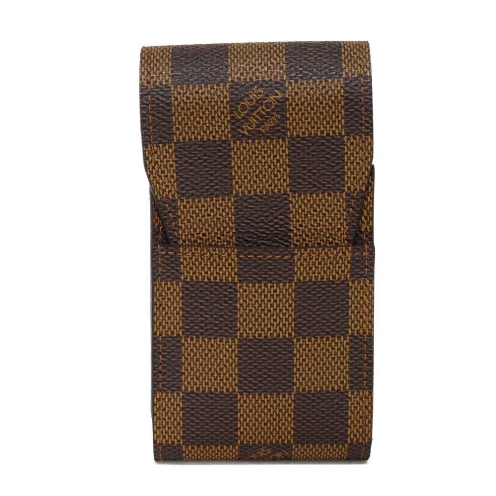 LOUIS VUITTON ルイ・ヴィトン エテュイ シガレット ロゴ ブラウン フラップ式 タバコケース 市松模様 ビトン 美品 ダミエ エベヌ シガレットケース N63024