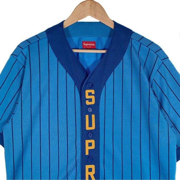 SUPREME シュプリーム 18AW Vertical Logo Baseball Jersey バーティカルロゴ ベースボールシャツ ブルー  Size M - メルカリ