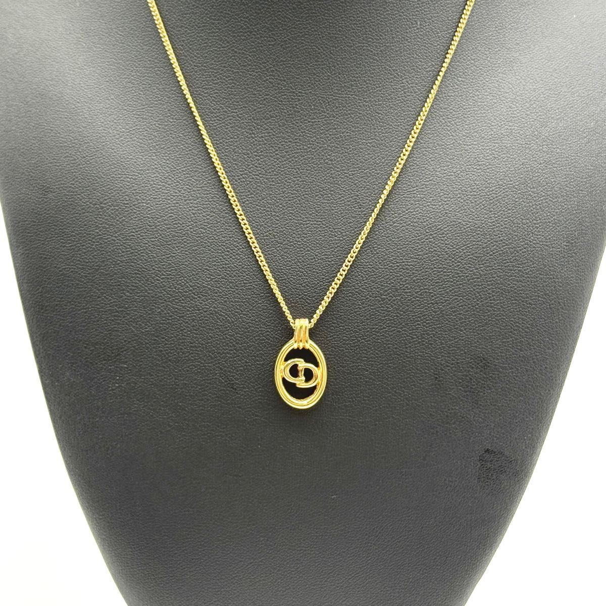 美品 Dior CDロゴ ネックレス ゴールド 楕円 Christian クリスチャン