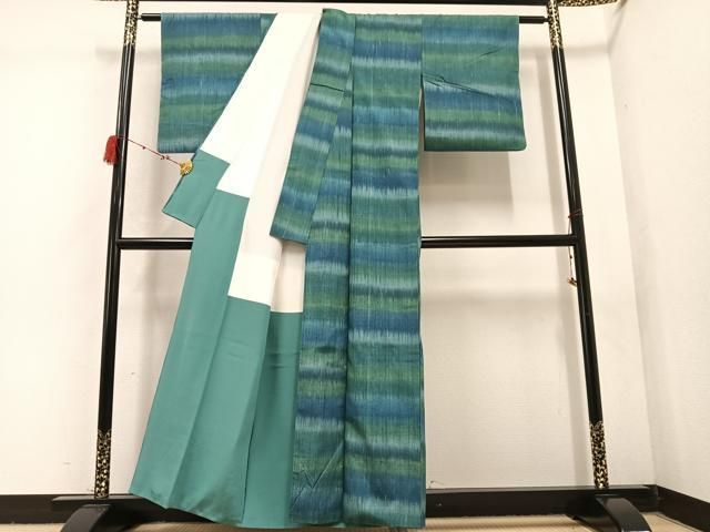 平和屋着物●上質な紬 横段文 正絹 AABC4467ph