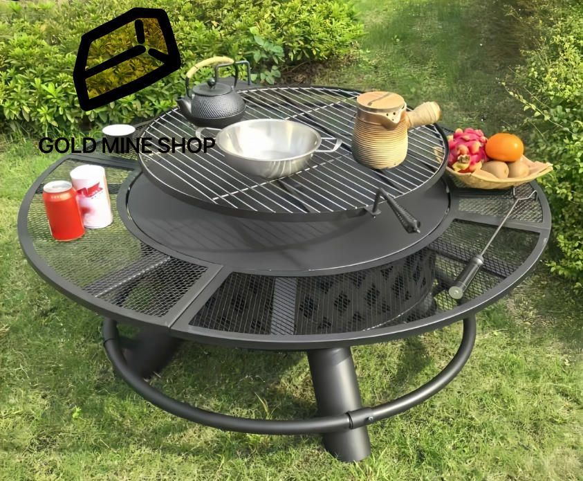 大人数向けバーベキューファイヤーピットテーブル｜5～10人家族キャンプに最適｜耐熱多目的キャンプファイヤーラック 119*119*64CM