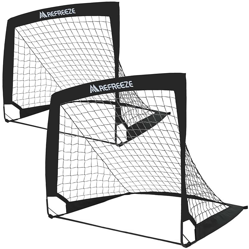 REFREEZE(リフリーズ) 折りたたみ サッカーゴール 収納バッグ付き 室内 屋外兼用 ポータブル (90×74cm ブラック 2個セット， 90×74cm) 1