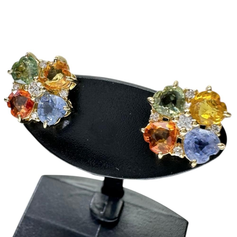 マルチ サファイア 計1.18|計1.25ct ダイヤモンド 計0.05×2ct ピアス K18ゴールド 18金 2.4g レディース 真子質店 NN