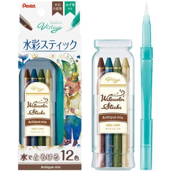 まとめ ぺんてる ヴィスタージュ 水彩スティック アンティークミックス GSS1-12AN ×10セット