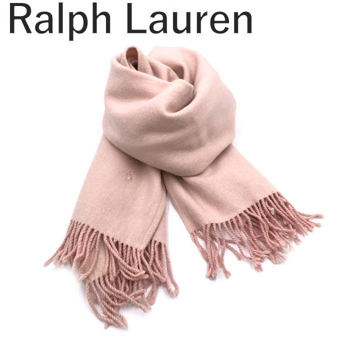 ラルフローレン Ralph Lauren ブランケット ひざ掛け ヘリンボーン フリンジ ライトピンク
