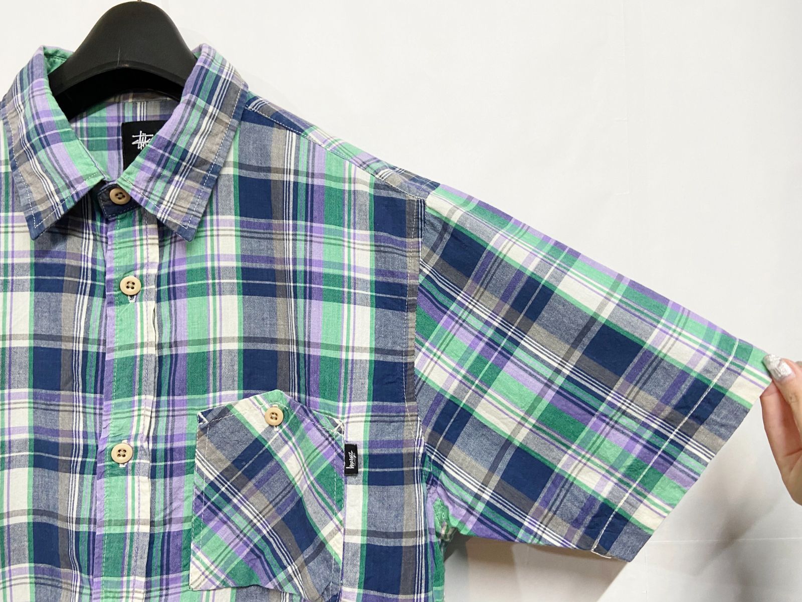 90s-00s OLD Stussy プルオーバー半袖シャツ チェック 00s オールド Stussy ステューシー チェック柄 半袖シャツ