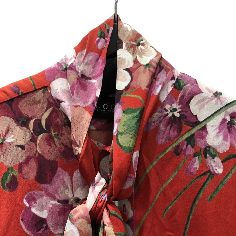 グッチ GUCCI 花柄ボウタイシャツ 400160 レッド シルク レディース 長袖シャツ