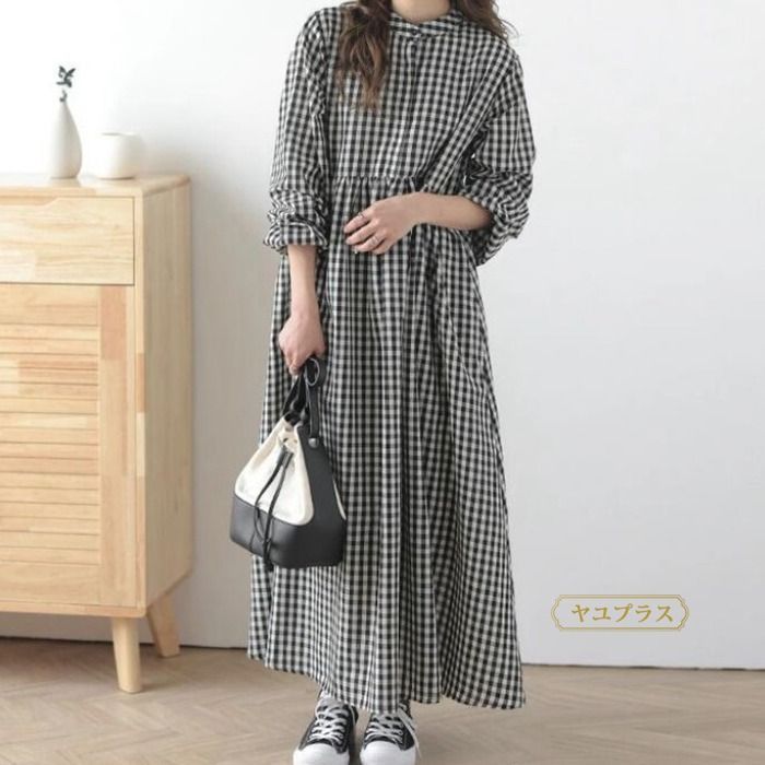シャツワンピース レディース 春 秋 長袖 ロング シャツワンピ