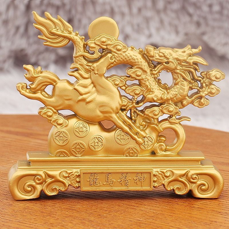 龍 ドラゴン 馬 ウマ 金 黄金 ゴールド 置物 オブジェ 金龍 風水 開運