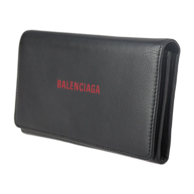 BALENCIAGA バレンシアガ 二つ折り財布 555709 レザー ブラック レッド