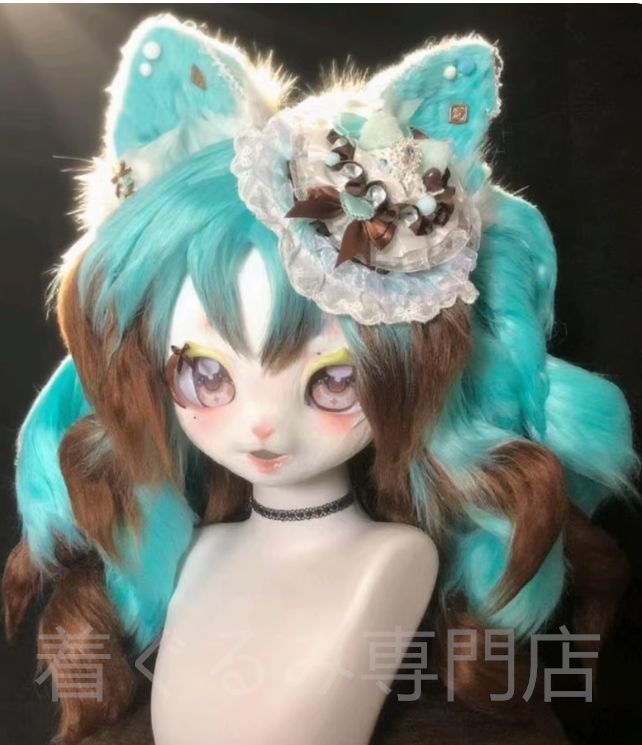 着ぐるみヘッド 猫 暗灰 全頭ヘッド ケモノ マスク ファースーツ