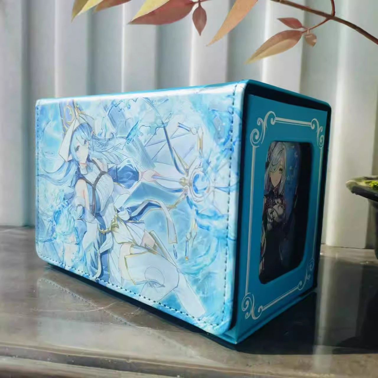遊戯王 聖殿の水遣い 合皮製デッキケース　スリーブ二点セット 聖殿の水遣い デッキケース 遊戯王 レザー カードケース 大容量