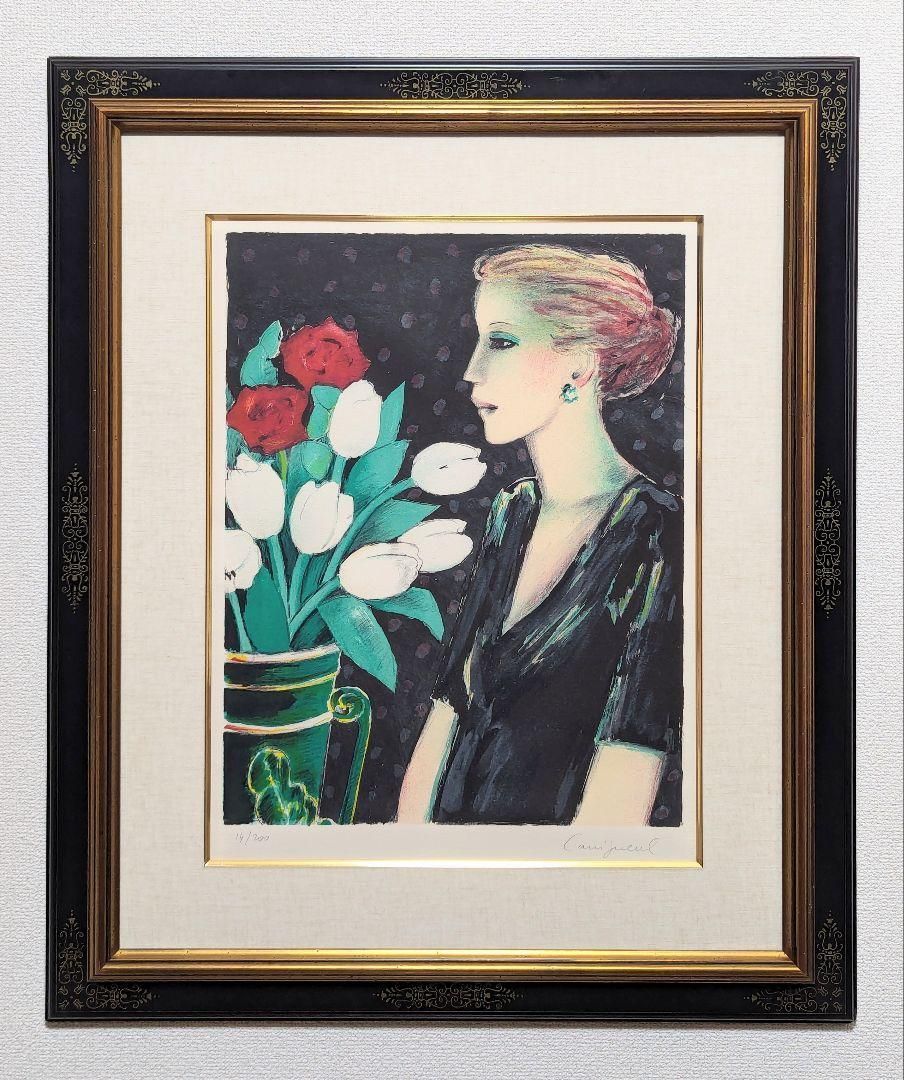 【真作】【直筆サイン】J・P・カシニョール「チューリップとプロフィール」【美品】 真作】【直筆サイン】J・P・カシニョール「チューリップとプロフィール