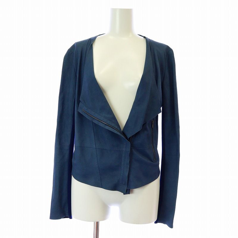 ロゥタス Rawtus FEMME ライダースジャケット ダブル レザージャケット ジップアップ 切替 薄手 36 S 青 ブルー KU BM